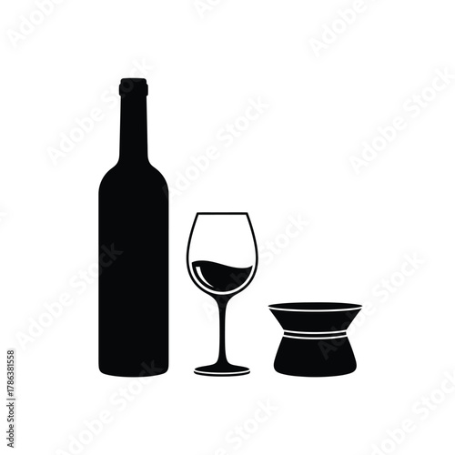 Black silhouette of wine bottle glass and decanter