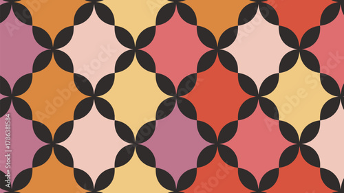 Vibrant retro floral pattern design in a stunning color palette, perfect for textiles, backgrounds, and creative projects