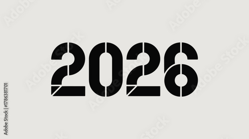 Stylized black 2026 stencil text on a minimal light background, representing the upcoming calendar year and future concepts.