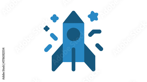 Blue rocket icon symbolizing fast startup success, rapid business growth, innovation, swift delivery, and future progress graphic.