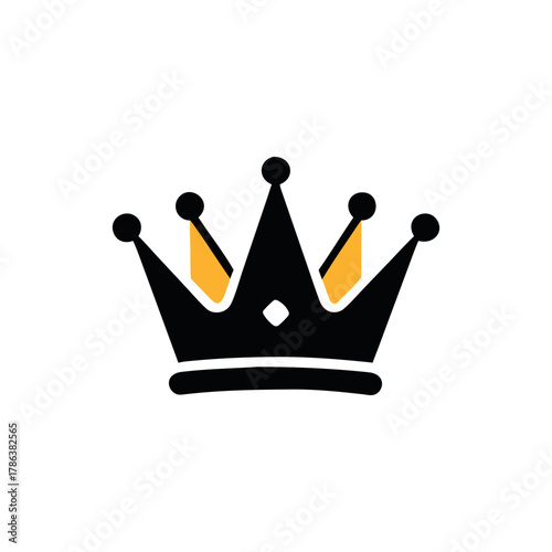 Stylized black crown with yellow accents on a black background