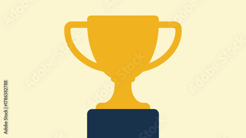 Golden trophy cup with two handles on a dark blue base, depicted in a clean flat vector illustration style, symbolizing success.