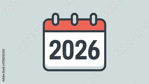 Calendar icon with the year 2026 displayed prominently, representing future planning, schedule, and time management concepts.