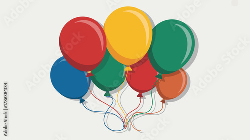Assortment of vibrant primary and secondary colored balloons with flowing strings, ideal for joyous celebrations, parties, and festive events.