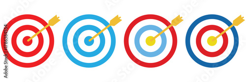 Archery Target Board with Arrows Hitting Bullseye – Vector Icon of Goal, Precision,
 and Success Concept