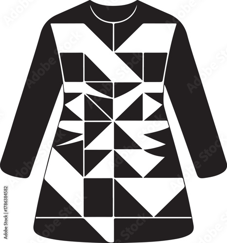 Abstract black and white geometric pattern long-sleeve dress design illustration Vector