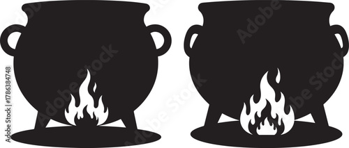 Two cauldron silhouettes with flames silhouette