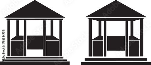 Two identical gazebo structures silhouette