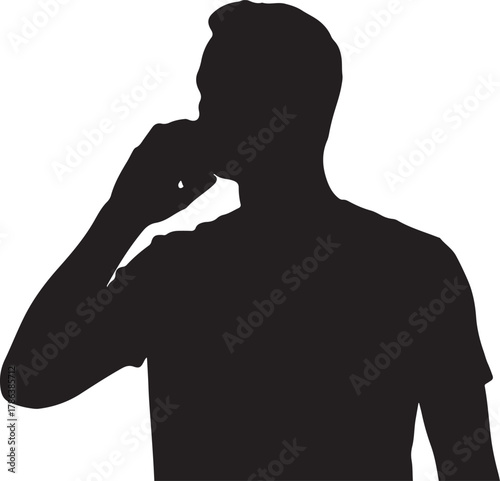 Black silhouette of a man answers his phone with a transparent background