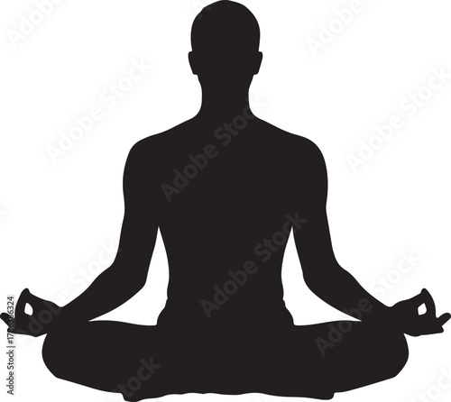 Man in silhouette assumes a lotus position while peacefully meditating on a transparent background