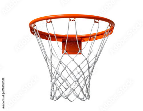  Orange Metal Basketball Hoop with Net, isolated on transparent background.