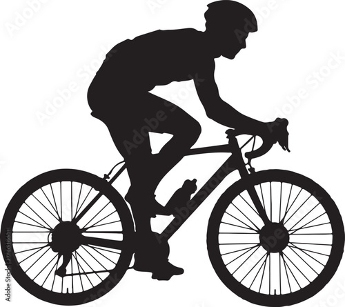 Silhouette cyclist with helmet pedals racing bicycle during competitive road race event on transparent background
