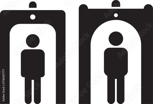 Two security scanner arches with person silhouette