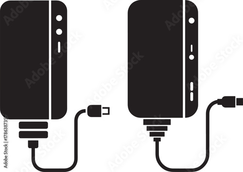 Two power bank silhouettes connected to cables