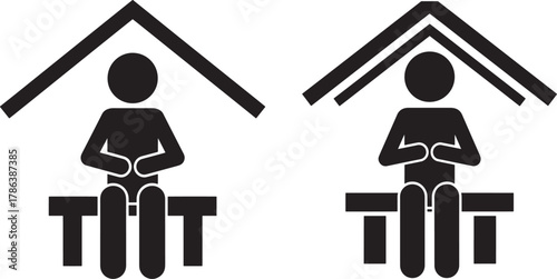 Two people sitting under shelter silhouette