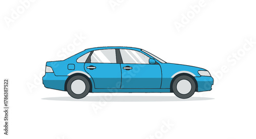 Illustration of a blue sedan car side view isolated vector for transportation and automotive design
