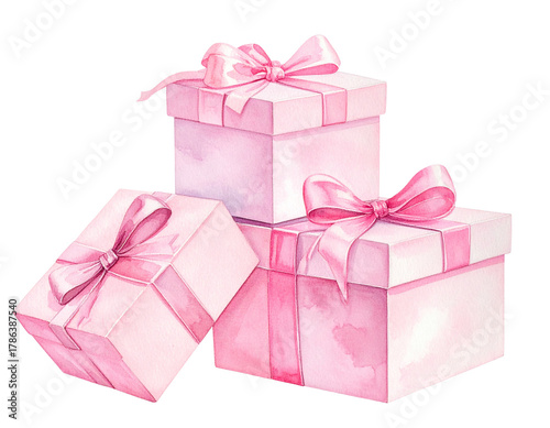 Stack of Pink Gift Boxes for Holiday Celebration, isolated on transparent background.
