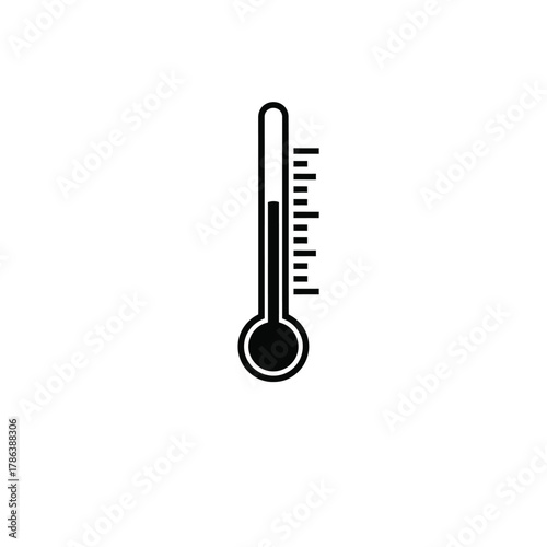 Black thermometer icon with mercury line white temperature