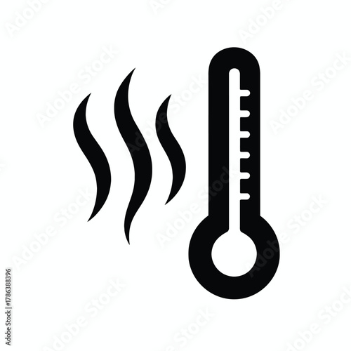 Black thermometer icon with steam heat temperature