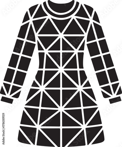 Geometric pattern long sleeve black dress icon illustration for fashion design Vector