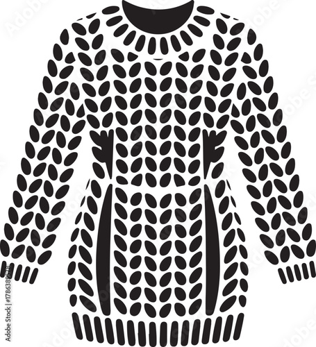 Knitted sweater icon with detailed cable pattern, cozy winter clothing symbol Vector