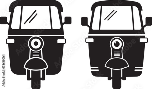 Two front facing auto rickshaw silhouettes
