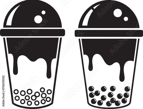 Two delicious bubble tea drinks silhouette