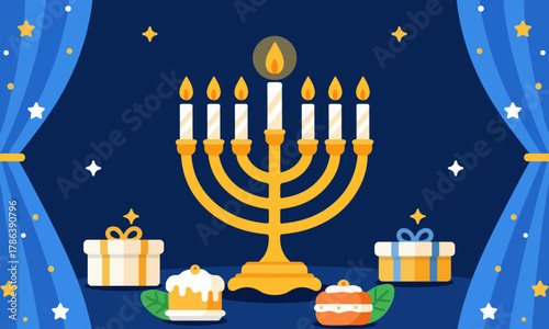 Hanukkah holiday table, vector art illustration.