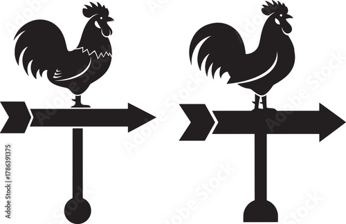 Two rooster weathervane silhouettes pointing direction