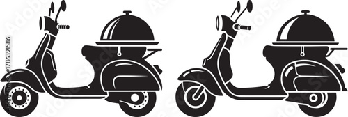 Two scooters carrying food service silhouette