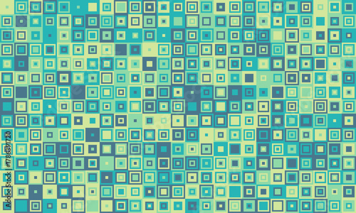 Abstract geometric pattern of teal and beige squares.  Perfect for backgrounds, textiles, or digital designs.  Evokes feelings of calm and order, yet hints at complexity and data.