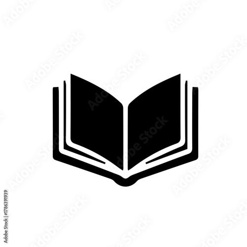 Open book icon, black silhouette isolated on white or transparent background, vector illustration.