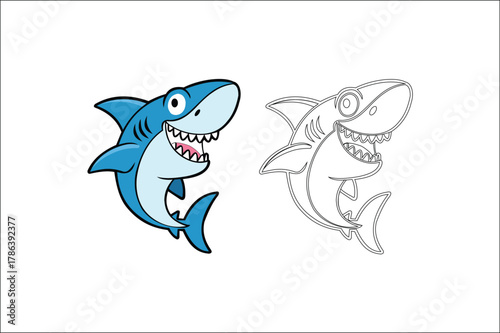 Cute Cartoon Shark Mascot Logo – Smiling Blue Shark Character Illustration. Resize and editable, EPS 10.