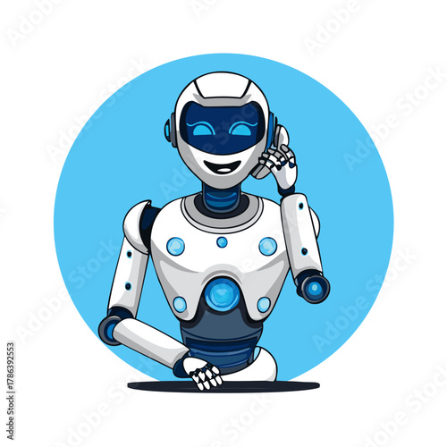 Robot customer service agent on the phone taking 1