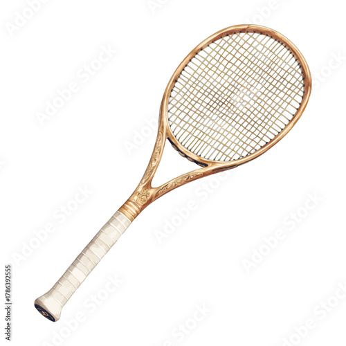 Watercolor Vintage Wooden Tennis Racket Clipart Vector
