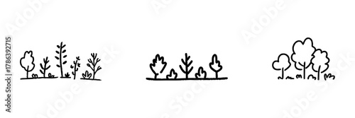 Tree And Plant Line Icon Set In Doodle Style. Nature, Forest, And Botanical Elements Outline Sketch Collection. Environmental And Ecological Design. Hand Drawn Isolated Vector Illustration