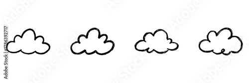 Cloud Line Icon Set In Doodle Style. Weather Forecasting, Climate, And Atmospheric Conditions Outline Sketch Collection. Hand Drawn Isolated Vector Illustration