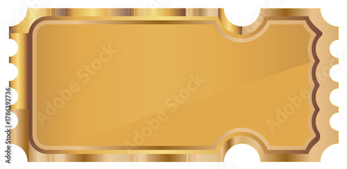 Vector mockup template of a golden ticket or coupon with realistic metal texture and gold gradient, for premium certificates, luxury invitations or VIP events