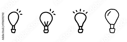 Light Bulb Line Icon Set In Doodle Style. Innovation, Creativity, And Idea Generation Outline Sketch Collection. Hand Drawn Isolated Vector Illustration