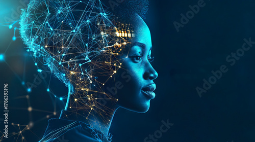 Artificial Intelligence Concept with an African Woman and Digital Network for Africa Industrialization Day
