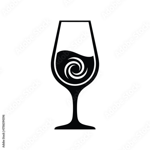 Black wine glass with swirling liquid icon vector