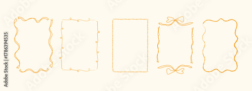 Hand drawn decorative frame set with doodle borders and bow design outline