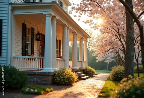 Grand Colonial Mansion Pillared Porch Eyecatching Elegance Majestic Entryway Structured Charm