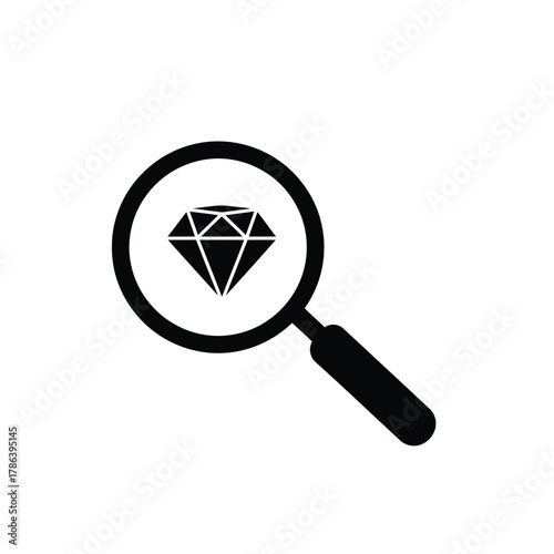 Magnifying glass over a diamond icon jewel