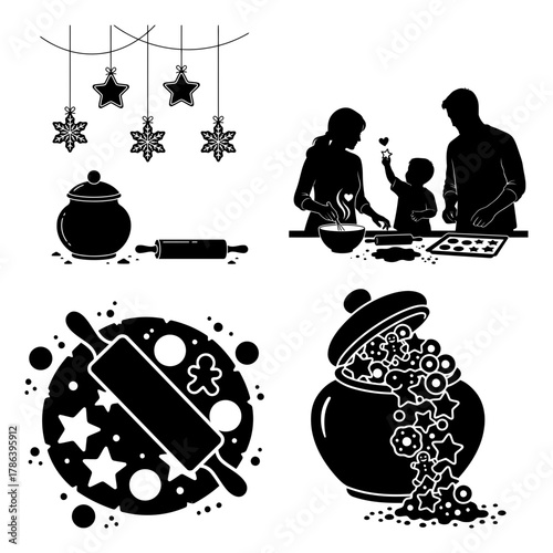 Cookie Day Iced Treats Cookies Black and White Clipart