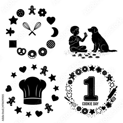 Cookie Day Holiday Cookie Icons Monochrome Vector Pack