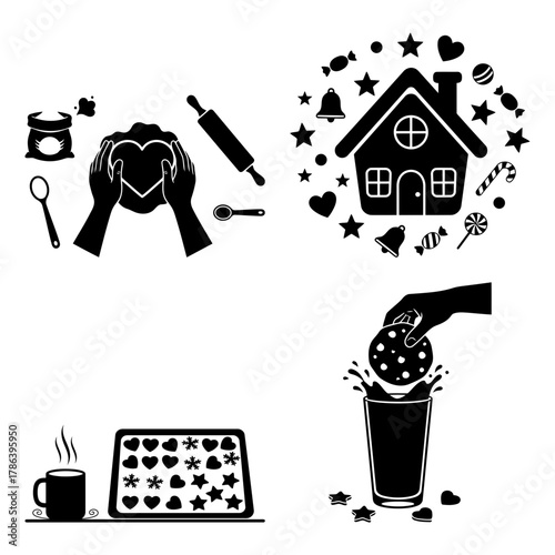 Cookie Day Festive Winter Cookies Outline Vector Bundle