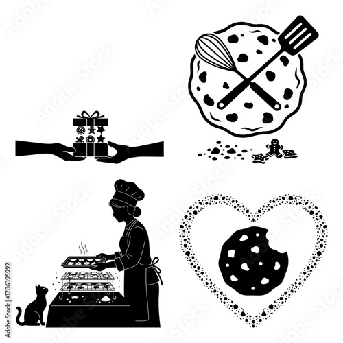 Cookie Day Vintage Bakery Cookie Line Art Collection