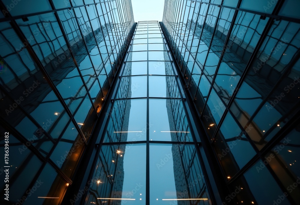 Obraz premium Sleek Glass Elevator Shaft Ascending Building Facade Elevation Modern Structure View