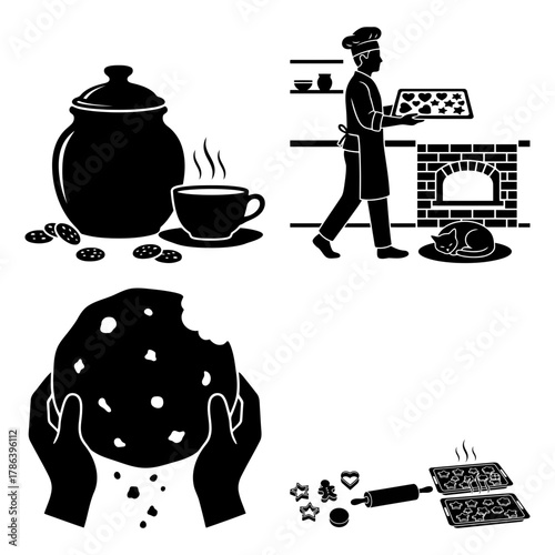 Cookie Day Family Baking Cookies Outline Vector Set